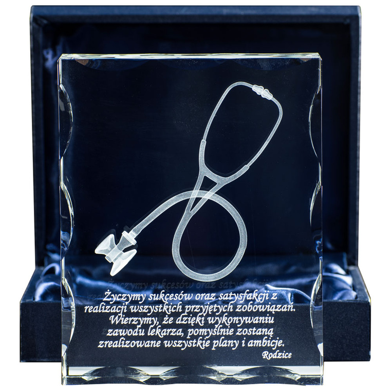 Stetoskop Grawer w szklanej statuetce - Prezent dla LEKARZA, ABSOLWENTA