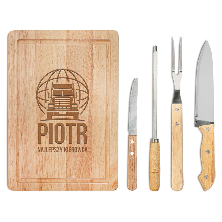 Zestaw do grilla z przyborami i grawerem NAJLEPSZY KIEROWCA + IMIĘ
