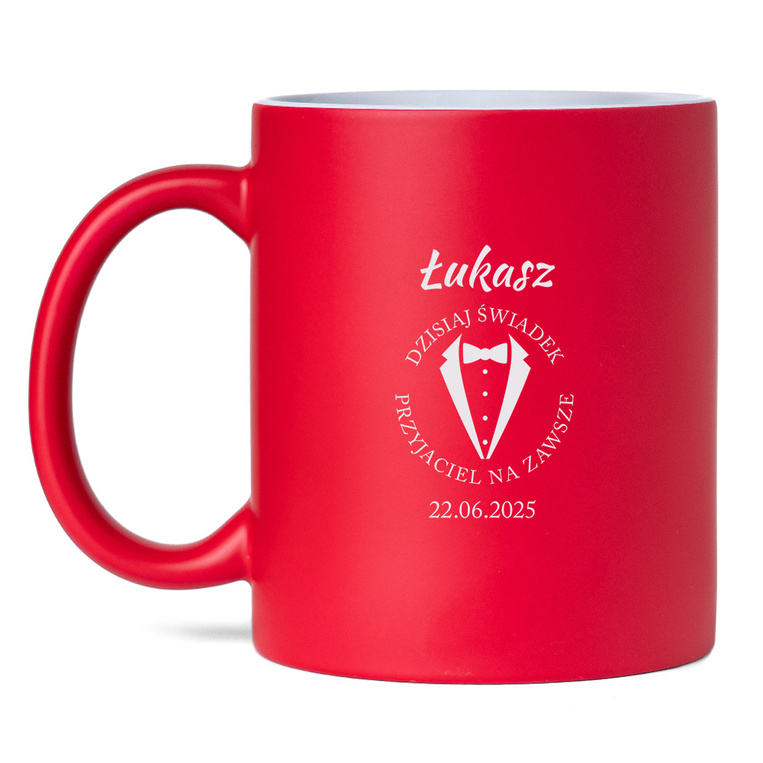 Czerwony kubek z grawerem DLA ŚWIADKA– podziękowania od pary młodej
