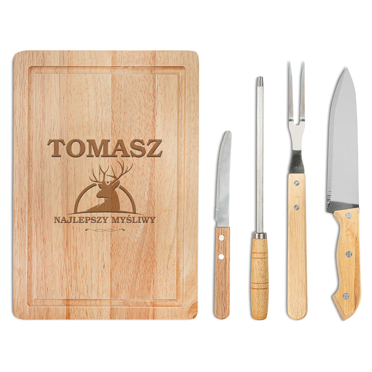 Zestaw do grilla z grawerowaną deską DLA MYŚLIWEGO na IMIENINY