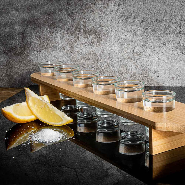 Deska z kieliszkami do shotów z grawerem ZESTAW DO TEQUILI + IMIĘ