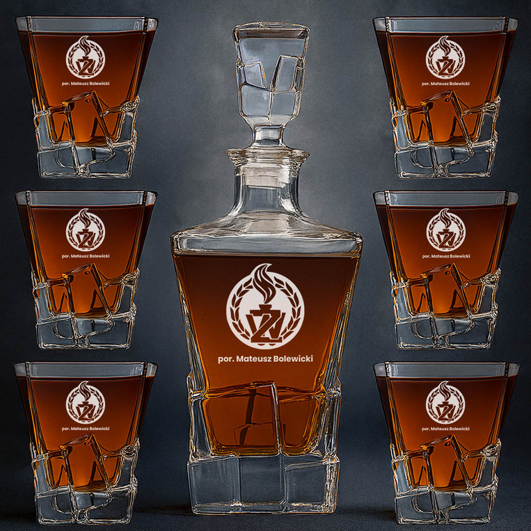 Karafka i 6 szklanek z grawerem Żandarmeria Wojskowa - zestaw do whisky