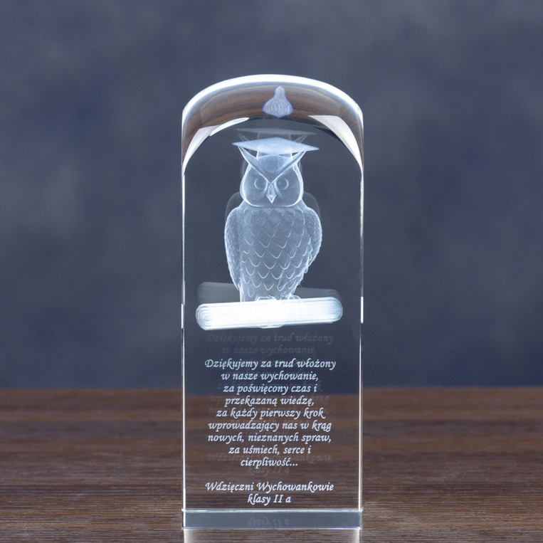 Statuetka DLA NAUCZYCIELA - Sowa 3D - Podziękowanie z dedykacją
