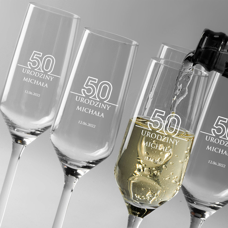 6 kieliszków do szampana na prezent na 50 URODZINY