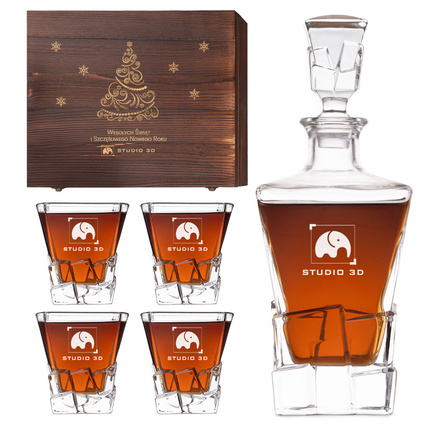 Personalizowany Świąteczny zestaw do whisky z logiem firmy, choinką i życzeniami