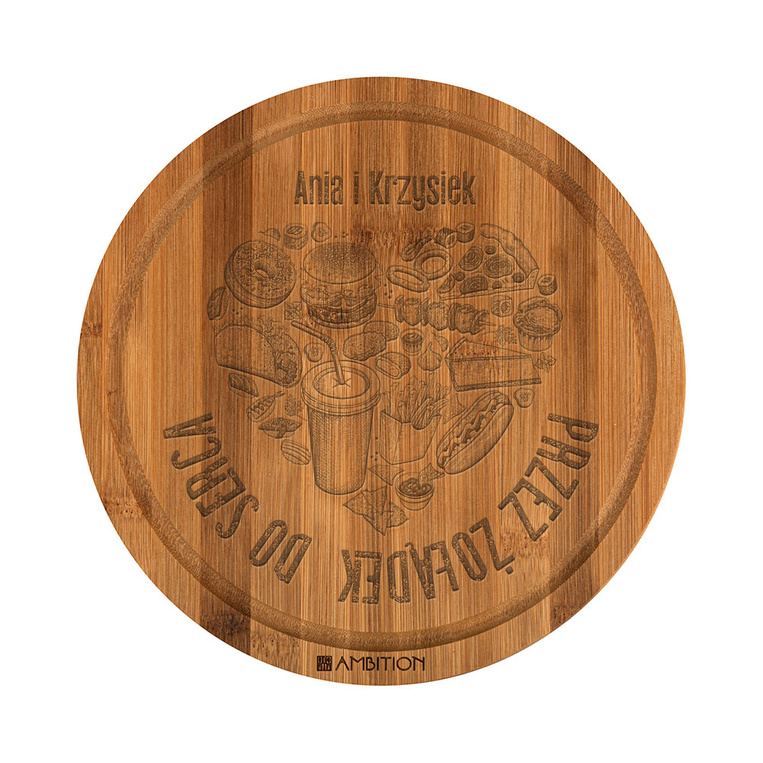 PRZEZ ŻOŁĄDEK DO SERCA Deska do krojenia na prezent dla ZNAJOMYCH