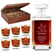 GRAWEROWANY ZESTAW karafka i 6 szklanek w drewnianej skrzynce NA 18 URODZINY