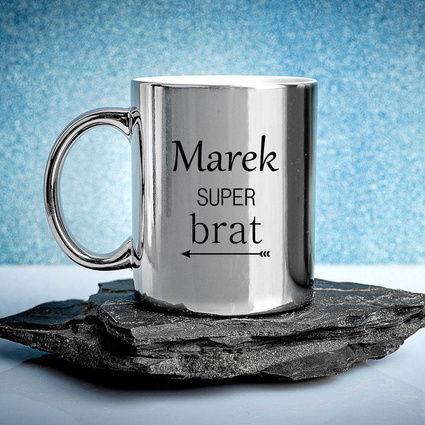 Kubek srebrny z nadrukiem SUPER BRAT twoja personalizacja