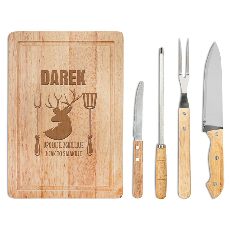 Grawerowany zestaw do grilla z deską DLA MYŚLIWEGO AMATORA GRILLA