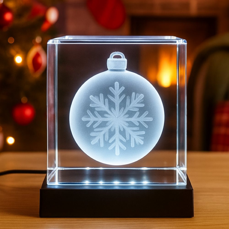 Świąteczna BOMBKA 3D w krysztale 100x100x100 mm – magiczny prezent na święta