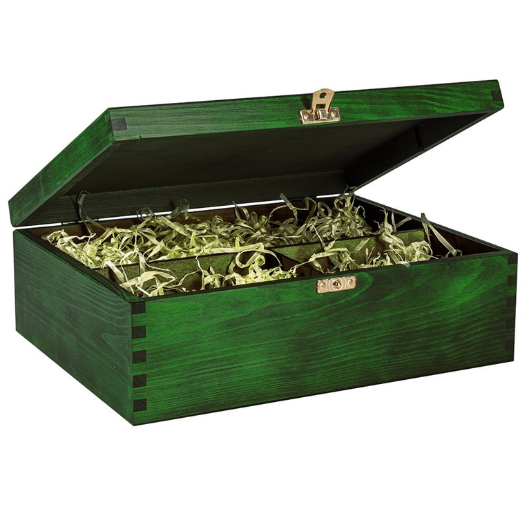 Pudełko drewniane zielone na karafkę i 2 szklanki - czyste