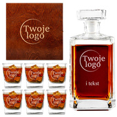 Firmowa karafka i 6 szklanek drewniana skrzynka GRAWER LOGA i TEKSTU