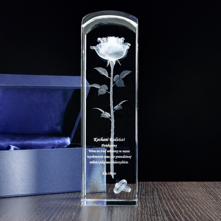 Róża 3D w dużej statuetce 65x65x220 mm Ślubne Podziękowania Dla Rodziców