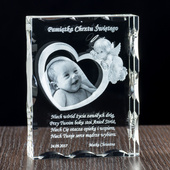 Pamiątka Chrztu Zdjęcie wygrawerowane w krysztale - Aniołek 3D