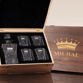 Personalizowany Zestaw PREMIUM do whisky na urodziny GRAWER KORONY IMIENIA I DATY