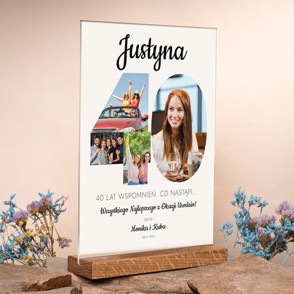 Statuetka z plexi z drewnianą podstawką 21x30 cm – Prezent na 40 urodziny