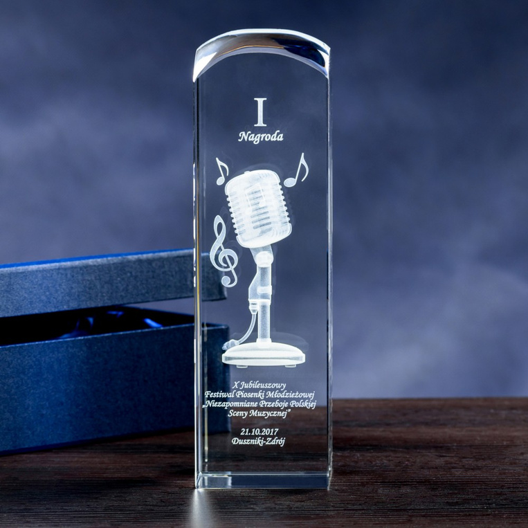 Prezent dla Wokalisty Piosenkarza Nagroda Muzyczna Mikrofon 3D w szkle