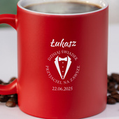 Czerwony kubek z grawerem DLA ŚWIADKA– podziękowania od pary młodej
