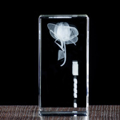 Trójwymiarowa róża z dedykacją wygrawerowana w szkle | STATUETKA 3D