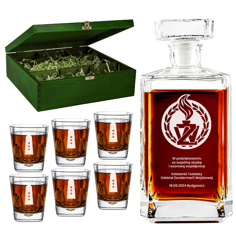 Karafka + 6 szklanek w skrzynce NA EMERYTURĘ - PREZENT DLA ŻANDARMERII WOJSKOWEJ