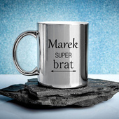 Kubek srebrny z nadrukiem SUPER BRAT twoja personalizacja