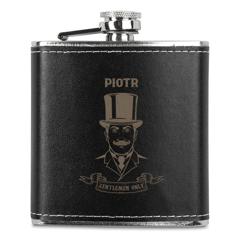 Piersiówka w skórze z grawerem GENTLEMEN ONLY + IMIE