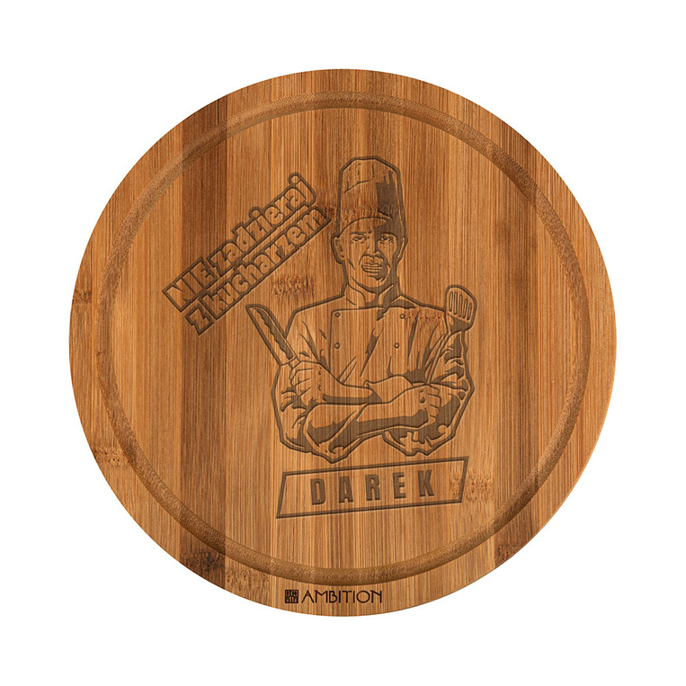 DESKA do krojenia okrągła dla AMATORA GOTOWANIA na prezent NIE ZADZIERAJ Z KUCHARZEM