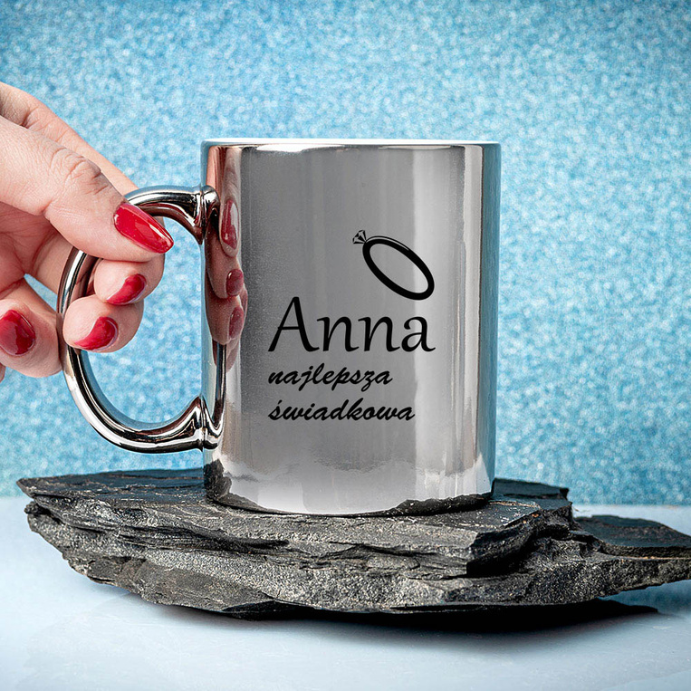 Kubek srebrny z nadrukiem PODZIĘKOWANIA DLA ŚWIADKOWEJ