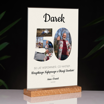 Statuetka z plexi z drewnianą podstawką 21x30 cm – Prezent na 50 urodziny