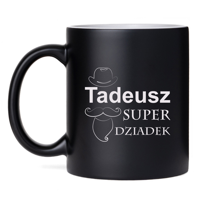 Czarny kubek z grawerem „Super Dziadek” – prezent dla dziadka