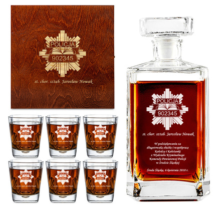 ZESTAW Z GRAWEREM karafka i 6 szklanek NA PREZENT DLA POLICJANTA emerytura awans