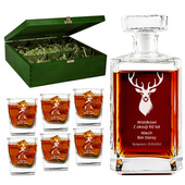 PREZENT DLA MYŚLIWEGO - Karafka + 6 szklanek w zielonej skrzynce NA URODZINY