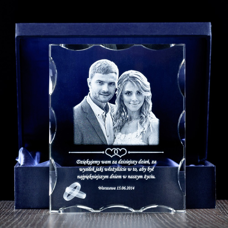 Podziękowania ślubne dla rodziców - fotokryształ 150x120x40 mm, grawerowana statuetka