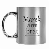 Kubek srebrny z nadrukiem SUPER BRAT twoja personalizacja