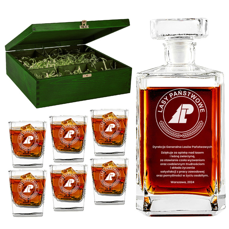 PREZENT DLA LEŚNIKA – Zestaw z karafką i szklankami do nalewek, whisky