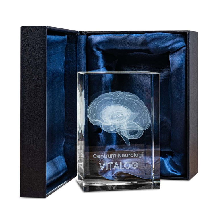 Statuetka szklana 3D Mózg z grawerem i podstawką LED – prezent dla lekarza lub neurologa