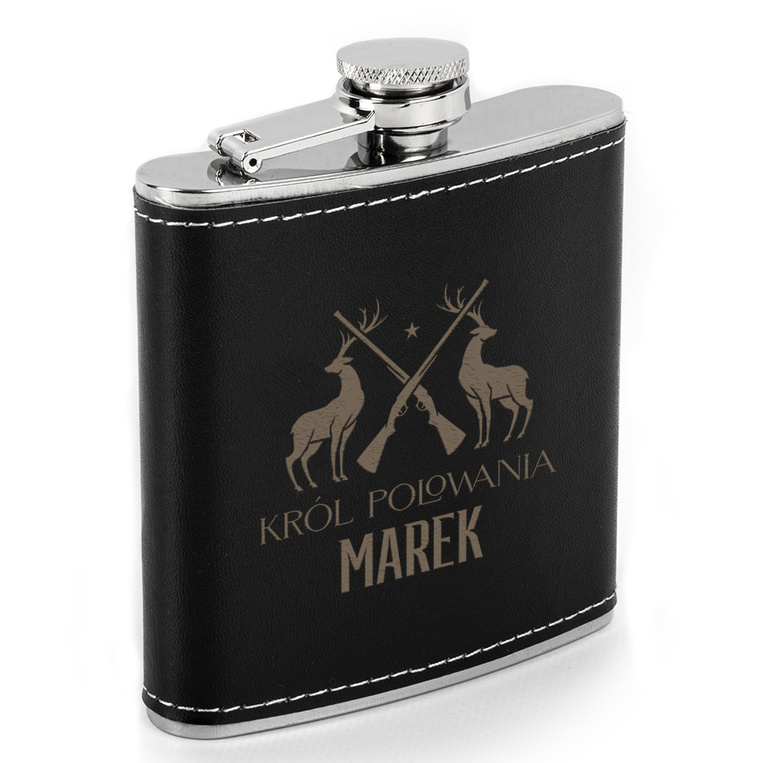 Piersiówka z grawerem KRÓL POLOWANIA + IMIĘ