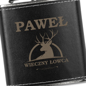 Piersiówka DLA MYŚLIWEGO z grawerem na skórze WIECZNY ŁOWCA + IMIĘ