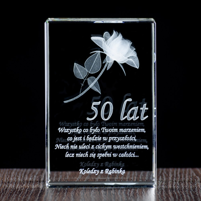 Trójwymiarowa róża z dedykacją wygrawerowana w szkle | STATUETKA 3D