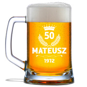 GRAWEROWANY KUFEL do piwa z okazji 50 URODZIN