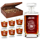 KARAFKA i 6 SZKLANEK DREWNIENE ETUI z grawerem na prezent DLA NIEGO