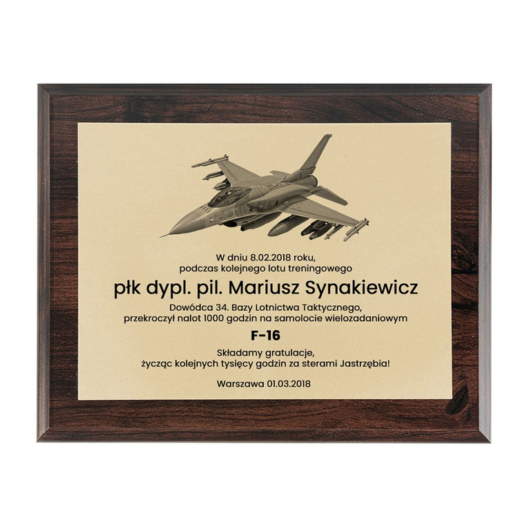 DYPLOM DLA PILOTA – gratulacje z okazji nalotu 1000 godzin, jubileuszu, awansu