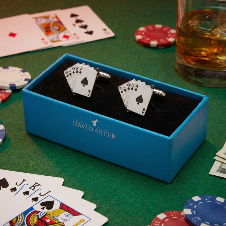 Spinki do mankietów karty do gry – stal szlachetna, eleganckie etui