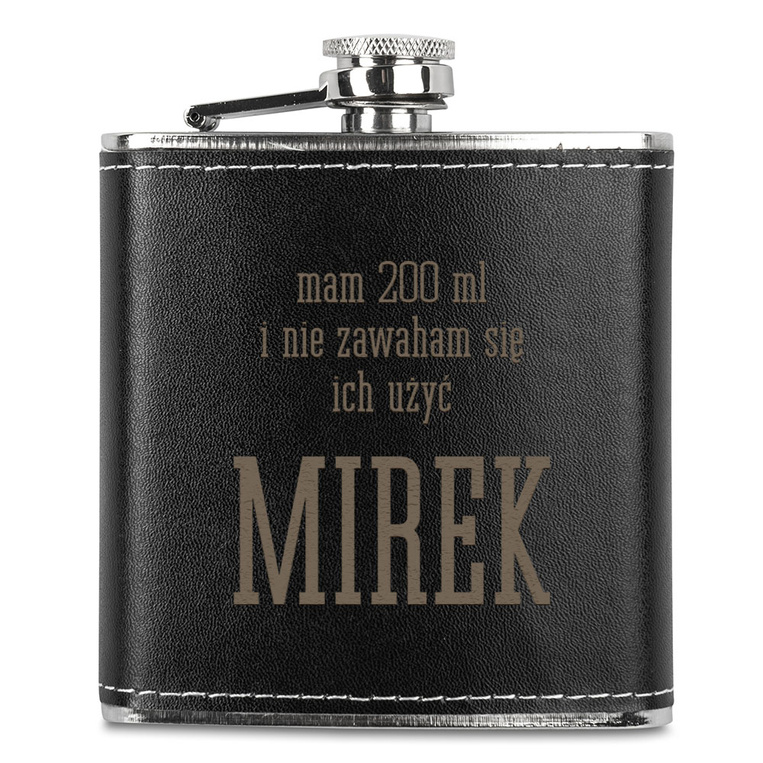 Grawerowana piersiówka w skórzanej obwolucie na prezent DLA NIEGO