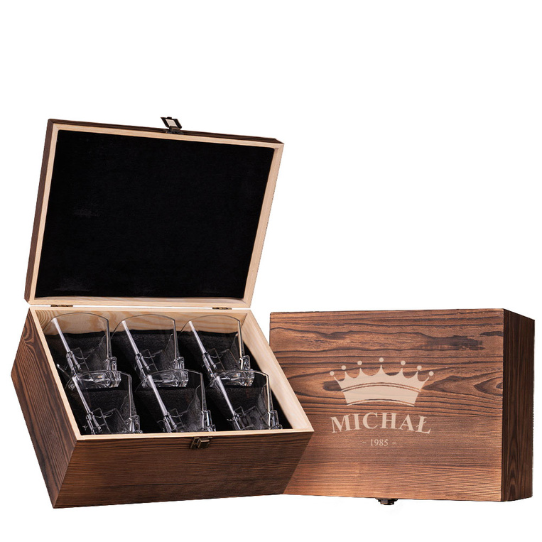 Zestaw 6 Szklanek Lodowych PREZENT Z OKAZJI URODZIN w drewnianym pudełku