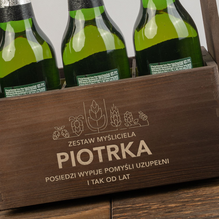 Grawerowane nosidło na piwo ZESTAW MYŚLICIELA + IMIĘ