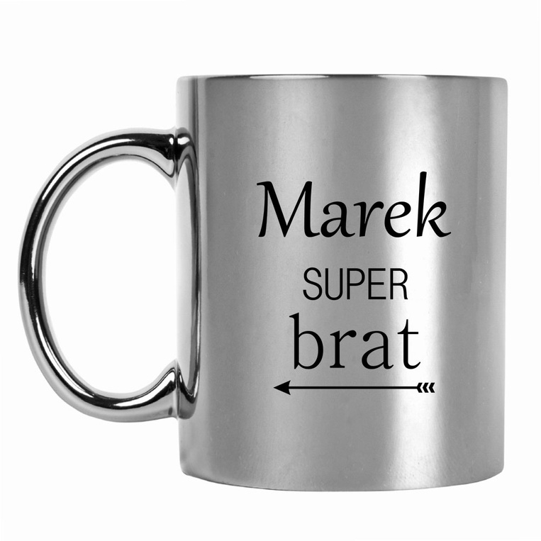 Kubek srebrny z nadrukiem SUPER BRAT twoja personalizacja
