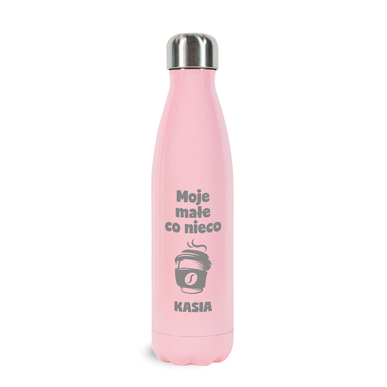 Butelka termiczna różowa z grawerem DLA KAWOSZA - MOJE MAŁE CO NIECO