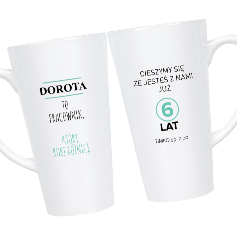 Kubek Latte Max dla pracownika z nadrukiem PRACOWNIK KTÓRY ROBI RÓŻNICĘ