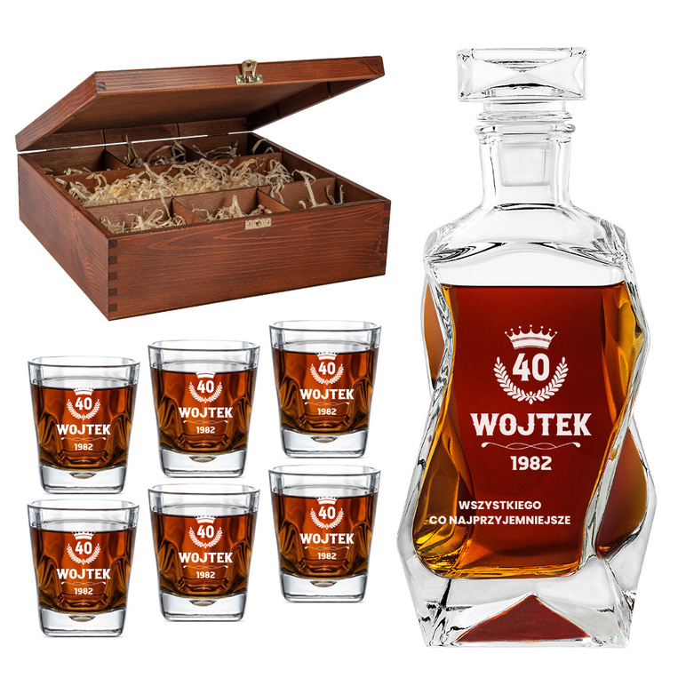 ZESTAW KARAFKA I 6 SZKLANEK z twoim grawerem na 40 URODZINY